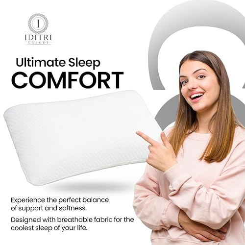 Image of Orthopedic Contour Pillow, Rebound Memory Foam Cervical Support for Stiff Neck, 55x38x10 cm, White Geometric Jacquard Shell with Zipper, Breathable Bedding for Shoulder and Snoring Aid
