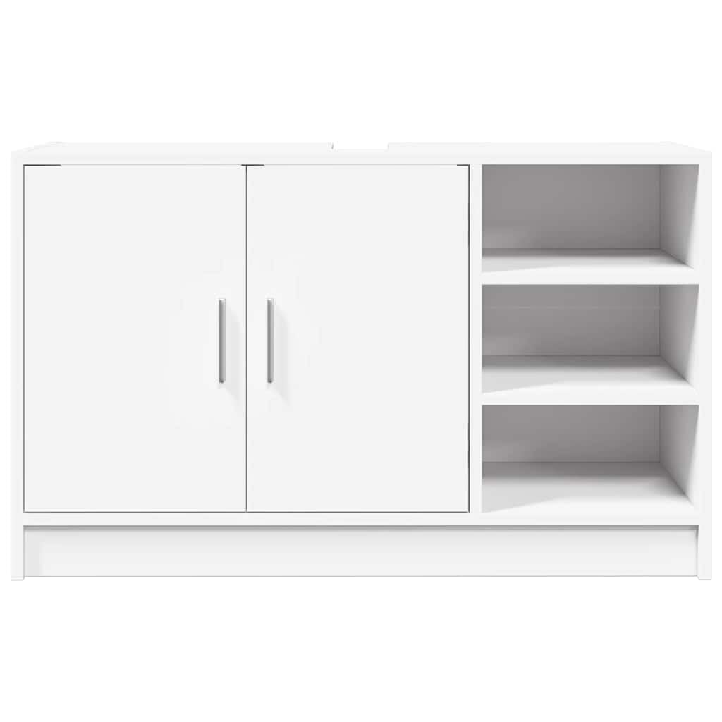 Mangloder Armoire d'évier Blanc Bois d'ingénierie 90x29x55 cm Meuble sous lavabo avec Rangement 2 Portes 3 Compartiments pour Salle de Bain Toilette buanderie Pratique et Stable