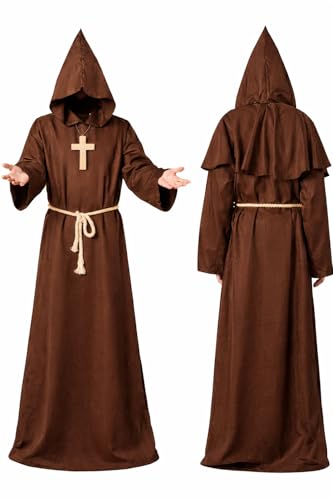 TK Gruppe Timo Klingler Costume de moine prêtre avec croix et capuche - Carnaval et Halloween - Costume de moine pour homme et femme
