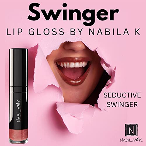Nabila K Lip Gloss - Moisturizing Lip Color Derived From Natural Pigments For Shimmery Sheen - Cruelty-Free, No Sulfates, Parabens, Phthalates - 0.25 Oz - Pearlized - Swinger #TOP2