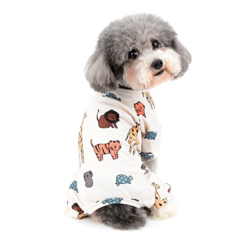 Ranphy Pet Pajamas for Small Dogs Boys Girls Cute Cartoon Pattern Jumpsuit Puppy Pjs Doggies Cat Rompers Round Collar Soft Pullover Pyjamas 4 Legs Shirts Doggy Clothes,Tiger,M