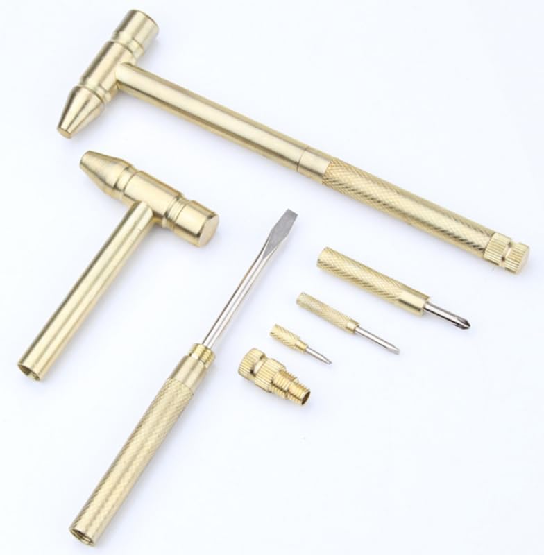 6 in 1 Micro Mini Multifunction Multi Brass Hammer 3 kinds Screwdriver Bits Pocket DIY Tools small round hammer 5 in 1