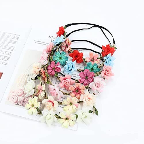 Foto von Blumen Stirnband 6 Stück Blumenkranz Blume Krone Stirnband,Haarkranz Krone, Blumenkranz Haarband, Blumen Krone Braut,Damen Mädchen für Festival Party Hochzeit Strand Geburtstag