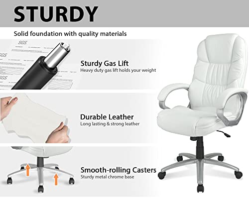 Ergonomic Office Chair, Height Adjustable Pu Leather Office Chair With Padded Armrests And Lumbar Support, 250 Lbs Heavy Duty Swivel Desk Chair Computer Chair For Men Women, Desk Chairs With Wheels #TOP4