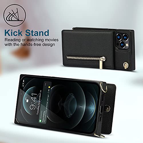 Capa carteira com zíper para iPhone 11 Pro, alça transversal de couro PU capa de telefone feminina c