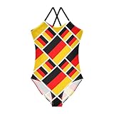 Aflyko Patriot Flag Girls' One Piece Swimwear German Flag Halter Beachwear Soft Bathing Suit Pool Party Back Cross Bikini for Toddler Infant Baby Kid, 4T