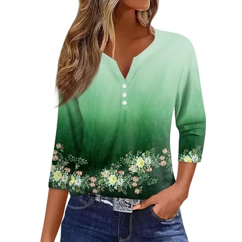 Rosennie Angebote des Tages Heute Shirt Dreiviertelarm Oversize Shirt Damen Shirt Damen Elegant Tshirt 3/4 Arm Damen Damen Pullover Elegant 3/4 Arm Shirt Damen (Grün, L)