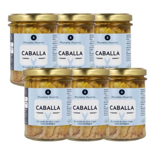 PLANETA HUERTO | Pack 6x Caballa en Aceite de Oliva Virgen Extra 190 g, Conserva Ecológica Artesanal - Caballa en Conserva Rica en Omega‑3 DHA, Fuente de Proteína Natural y Sabor Mediterráneo