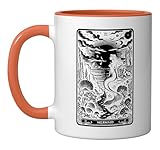 Tarot Card Reading Dark Magic Fortune Telling Mermaid Ceramic Mug, Orange/White