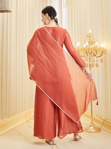 Image of MOKOSH Women's Silk Embroidered Peplum Kurta Sharara with Dupatta | Kurta Set | Ethnic Wear |Round Neck Full Sleeve Kurta | 3 Piece Outfit |Embroidered