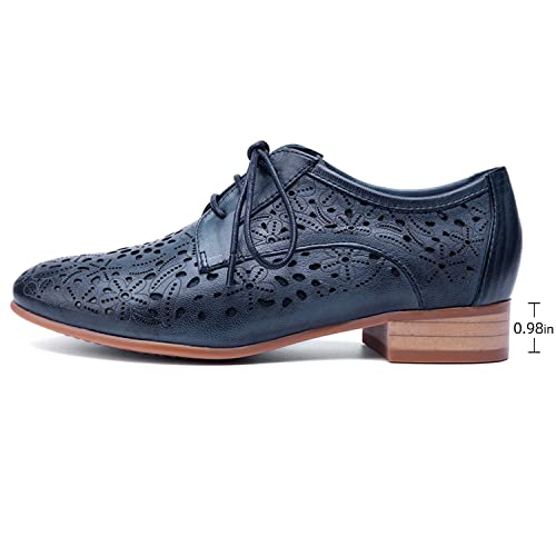 Mona Flying Women's Leather Perforated Lace-Up Saddle Oxfords Brogue Wingtip Derby Shoes #TOP1