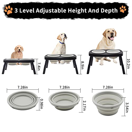 Raised Dog Bowl Elevated Bowls For Large Or Medium Pet Simmoude Double Food And Water Bowls With Stand 3 Adjustable Heights Collapsible Feeding Table Portable Outdoor Travel Hiking #TOP1