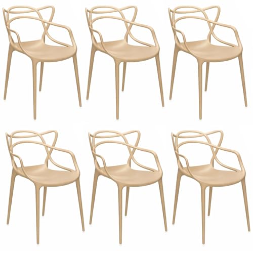 PALUPLUS 6 Sedie da Giardino Modello Twist con Schienale Intrecciato, Misura 53x52x81 cm, Sedie in Polipropilene con Seduta Ergonomica, Design Moderno, per Interno ed Esterno -161F (Tortora)