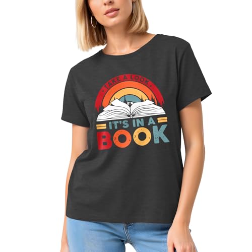 Image of Take a Look It's in a Book Shirt for Women Funny Reading Rainbow Graphic T Shirt Book Lover Gift Tee Tops