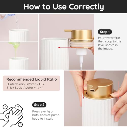 Image of Segbeauty Foam Soap Dispenser Refillable, 10.8oz White Ceramic Foaming Hand Soap Dispenser, 320ml Empty Bathroom Lotion Dispensers Press Foaming Pump Bottle Modern Home Kitchen Containers for Creams