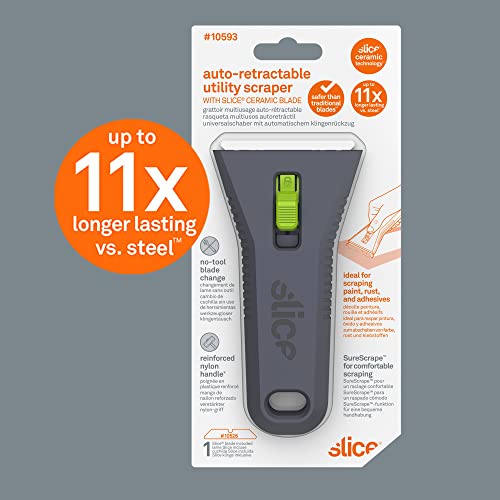 Slice 10593 Regular - Auto-Retractable, Utility Scraper, Locking Ceramic Blade, Rust Free, Finger Friendly, Soft-Touch Comfort Grips Reduce Strain, 1 Pack #TOP6