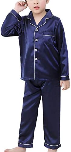Happy Cherry Kids Long Sleeve Satin Pajamas Set Button Down Two Piece Sleepwear
