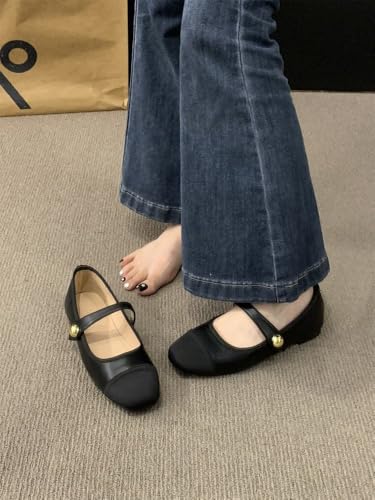 Mary Jane Women, Ballet Flats Shoes for Womens, Business Office Round Toe Black Flats for Women, Color Matching Mary Jane, Work with Ankle Strap， Dressy Comfortable, Dress Shoes4