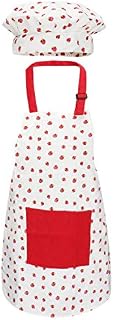 Kids Apron Set with Chef Hat, Cute Child Baking Aprons with Adjustable Neck