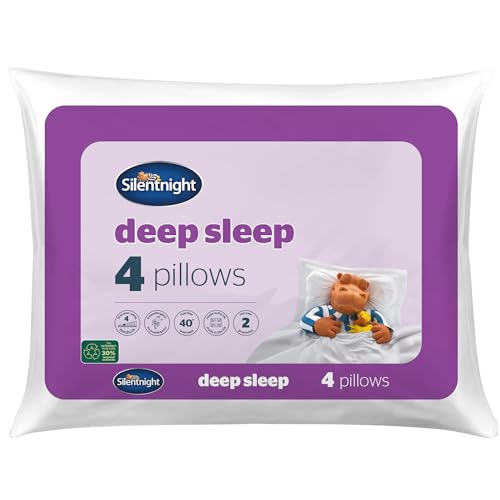 Silentnight Deep Sleep Pillows 4 Pack - Medium Support Bed Pillows for Side, Front, Stomach and Back Sleepers Comfortable - Machine Washable and Hypoallergenic - Pack of 4, White