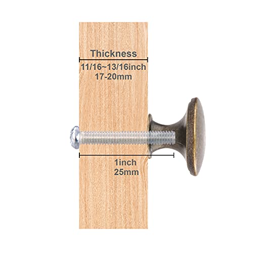 RJDJ 6 Pack Kitchen Cabinet Knobs Dresser Knobs Drawer Knobs Handles, Round Drawer Pulls with Screws, Antique Brass, 1.18-inch Diameter Cabinet Door Bathroom knobs Hardware - Thumbnail 5