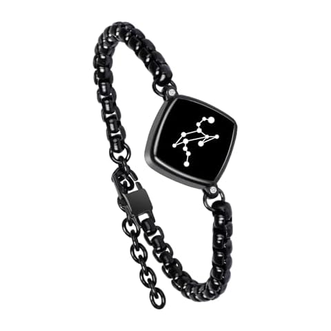 PULOMI Single Bracelet– Long Distance Touch Bracelets Jewelry, Remote Smart Love Bracelet,Send SOS SMS Relationship Bracelets constellations Leo for Couples Lovers Friends Valentine's Day Gifts Black Cover