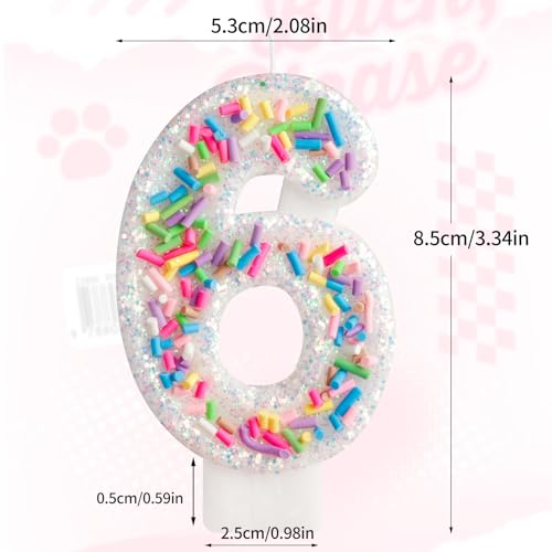 Girls Colorful Candy Birthday Candle,6th Birthday Candle for Party Supplies,Candles for Cake Decoration,2.76 inch Number 6 Girl Boy Cake Topper Wedding Anniversary Pastel Sweet Theme Party Decoration