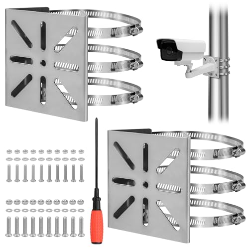 2 Stück Masthalterung Universal Halterung für Überwachungskamera, Masthalterung Kamera Edelstahl Außen, 6 Schlaufen Universelle Vertikale Masthalterung Halterung für Ring Kamera IP-Kamera CCTV-Kamera