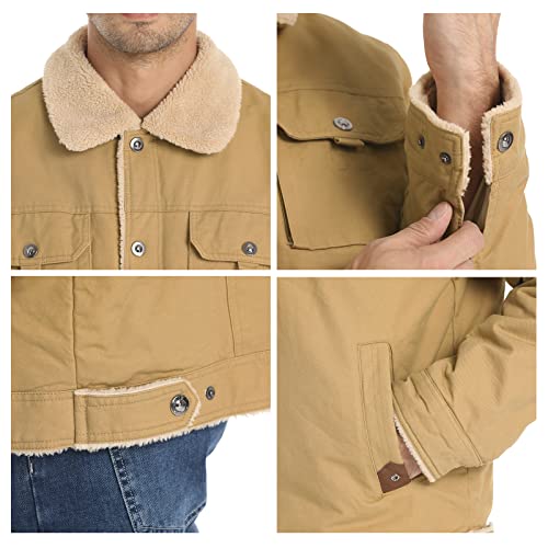 Men's Winter Jacket, Cotton Sherpa Fleece Lined Jacket, Warm Trucker Cargo Coats with Pockets4