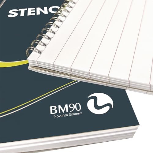 BM BeMore - Steno Spiralblock 90, 0100214 - Format 13 cm x 22,5 cm - Lineatur für Stenografie - Papier 90g/qm - Packung mit 5 Stück - verschiedene Farben