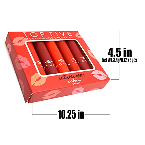 Italia Deluxe 5 Mousse Matte Lipstick 191 Set #2 Caliente Reds High Quaility Red Burgundy Lip Stick + Free ZipBag