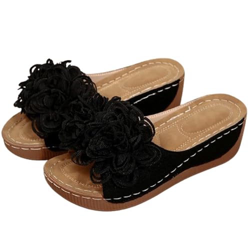 Womens Summer Beach Wedge Sandals Ladies Flowers Orthopedic Open Toe Dressy Slides Platform Comfortable Casual Floral Boho Sandals
