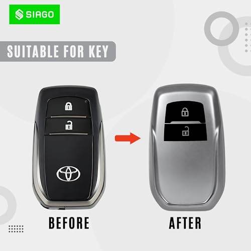 Image of SIAGO TPU Leather Car Key Cover Compatible with Toyota Fortuner, Innova Crysta Smart Key (Grey Pack of 2)
