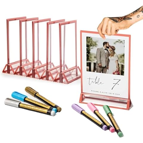 ROOM STARTERS Rose Gold 4x6 Acrylic Sign Holders (6-Pack) for Weddings & Events - Acrylic Table Number Holder, Photo Frames for Wedding Reception Table Menu Holder Cover