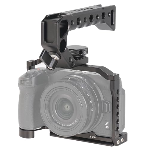 Image of Hersmay Z 30 Camera Cage with Top Handle, Aluminium Full Cage for Nikon Z30 Camera Accessories with Quick Release Plate for Arca Stand, Cold Shoe, NATO Rail and 1/4" & 3/8" Holes