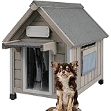 Ketive Wooden Outdoor Dog House for Small Dogs, Weatherproof Pet Shelter with Reinforced Frame, Ventilated Window, PVC Door Flap, and Nameplate,18' L x 25' W x 24' H