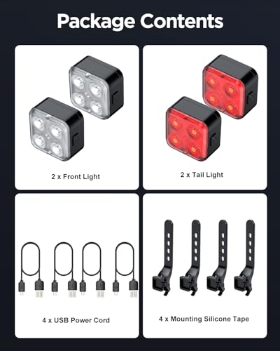 Akale Bike Lights Set, Rechargeable Bicycle Lights Front and