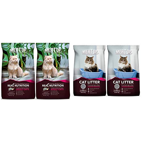 Image of Meat Up Adult Cat Food, 7 Kg & Clumping Lavender Fragrance Cat Litter, 5Kg - Liquid