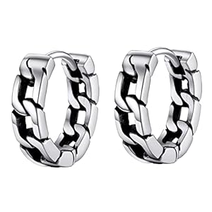 Chunky Hoop Earrings for Men Women, Skull/Infinity Pattern, Spike/Cuban Links 4 Design Options, Black/18K Gold Plated 316L Stainless Steel, Lightweight Earrings, Come Gift Box
