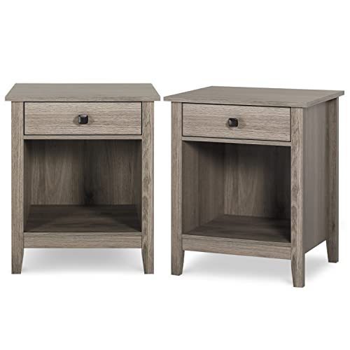 Vikiullf Nightstands For Bedroom - Set Of 2 Wooden Night Stand, Bedside Table, Bedroom Nightstand With Drawers, Farmhouse Style Bedroom Furniture (Grey Wood Grain, 1-Drawer) #TOP4