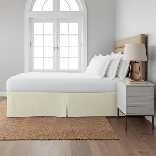 Queen Pleated Bed Skirt with Split Corners, 3-Sided, 21-Inch, Ivory