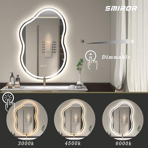 SMIROR Asymmetrical Led Bathroom Mirror 40x 24 inch, Irregular Cloud Lighted Vanity Mirror with Lights for Wall, Anit-Fog, Dimmable, Memory (Vertical/Horizontal) by SMIROR - Image 4