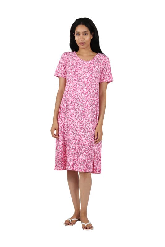 Image of LA CERA Women's Cotton Sun Dresses A-Line with Scoop Neck, Short Sleeves, Side Pockets, Floral Patterns, Machine Wash