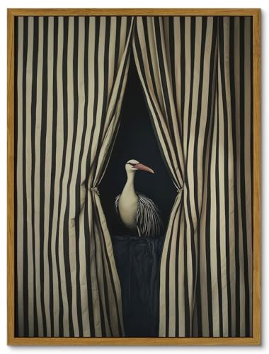 Framed Moody Crane Canvas Wall Art Vintage Eclectic Bird Wall Decor 12x16in