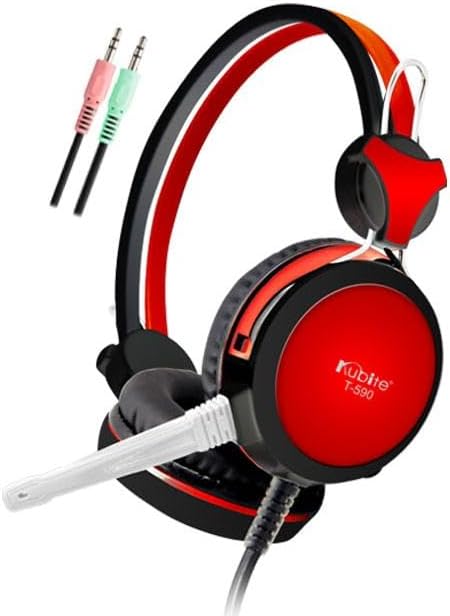 KBT-590 Active Noise-Canceling Headset Wired Gaming Headset with Noise-Canceling Microphone for All Types of 3.5mm Devices, Computers, Stereo Headset (Red)