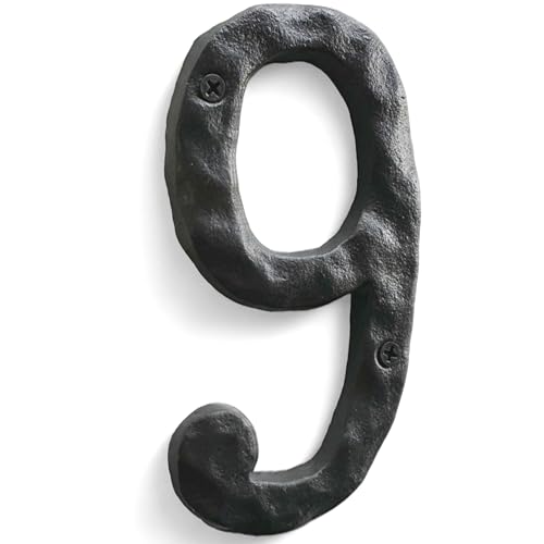 NACH House Numbers for Outside, 5.5 inch Black Address Numbers for House - Number 9 - Rustic Numbers for Outside with Mounting Hardware
