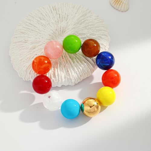 WOWORAMA Chunky Beaded Bracelet for Women, Colorful Round Beads WOWORAMA Chunky Beaded Bracelet for Women, Colorful Round Beads - Image 7