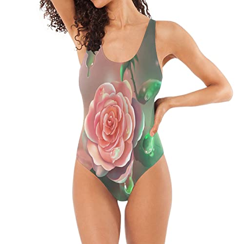Rosenpflanze Rosa Blume Badeanzug Damen Badeanzüge Einteilier Bademode Sportlich Schwimmanzug Monokini für Mädchen