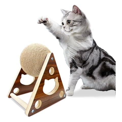 googgoing Cat Scratcher Toy,Natural Sisal Rope Cat Scratching Ball Scratcher Toy with Ball for Cats& Kittens&Dogs&Puppy, Interactive Solid Wood Scratcher Pet Toy (Medium) Cover