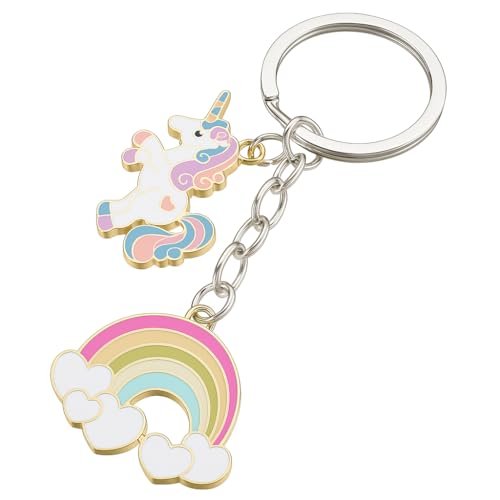 Image of DONWOIE Unicorn Keyring –Rainbow Keychain Bag Charms for Women with Heart Cloud & Vibrant Enamel, Cute Key Rings Gifts for Fantasy Lovers & Dreamers